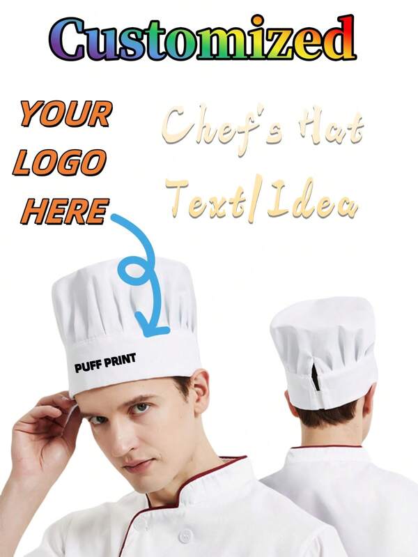 1 peça de chapéu de chef personalizado com impressão por transferência térmica, pode personalizar texto/seu nome/slogan, boné de cogumelo/cozinha, hotel, sala de estar, restaurante, cafeteria, boné de chef/padaria, bolo, chapéu de cozinha caseira, presente para amigo/pai/dia dos namorados/dia das mães