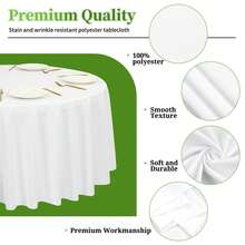 6 Pack White Round Tablecloths For 4FT / 6FT / 8FT Tables – 60", 90", 120" Polyester Round Table Cloths, Stain & Wrinkle Resistant, Washable Fabric Table Covers For Wedding, Party, Dining, Banquet & Event Decor - trắng - Xem 3