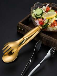 Stainless Steel Gold Salad Tongs, Non-Slip & Easy Grip Smart Locking Clip Handy Utensil For Cooking, Serving, Barbecue, Buffet, Salad, Ice, Oven