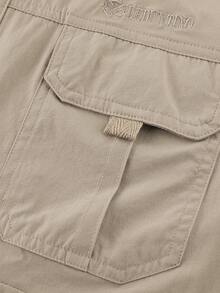 LEDUNTINO [Primavera/Verano] Camisa con botones de cargo de moda para hombre, de unicolor, con múltiples bolsillos, mangas desmontables, estilo utilitario, a la moda y versátil, perfecta para actividades al aire libre y el transporte, regalo ideal para novio o esposo - Caqui - Ver 7