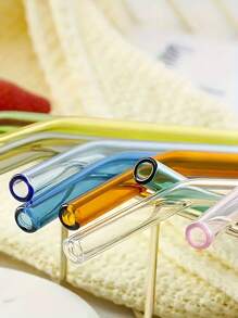 10pcs Reusable Colored Glass Straws With 2 Cleaning Brushes, 20cm(8inch) Colored Glass Straws Suitable For Restaurants, Picnics, Camping, Sports, Milkshakes, Iced Tea, Juice,School Supplies