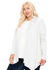 Plus Size Casual Long Sleeve Drape Open Front Cardigan Lightweight Comfortable Layer  Plain    Casual  Boho    Asymmetrical - White - View 3