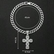 1pc Exaggerated Rhinestone Cross Necklace, Stylish And Chic Hiphop Charm Choker Necklace For Women