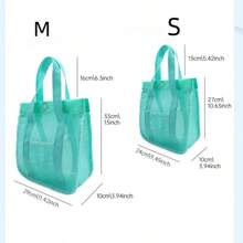1 Stück Damen tragbare schnelltrocknende rosa Strandtasche, Design mit Buchstabenschnalle und Seitentasche, Aufbewahrung für Schwimmausrüstung, extragroße, multifunktionale, einfarbige Schulter-Mesh-Strandtasche für Spielsachen