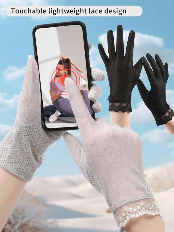1 Pair Women's Summer Ice Silk Fingerless Gloves, Anti-Slip Breathable Thin Cool Feeling Gloves, Reflective Stripe Design, Touch-Screen Compatible, Suitable For Cycling, Driving, Golf, Etc.
