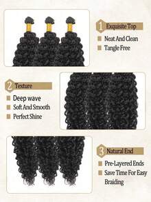 3pcs Natural Black Synthetic Hair Extensions, Sew-In Style, 22 Inch Braided Weft, For Women - Black - View 5