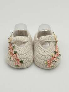 1双手工花卉图案针织学步鞋/婴儿地板袜