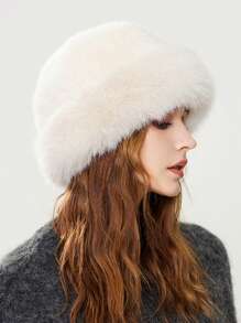 1 pièce Chapeau seau en peluche d'hiver pour femme, chapeau épais à la mode pour femme, chapeau d'hiver chaud, peut être assorti avec un manteau en laine, tenues d'hiver