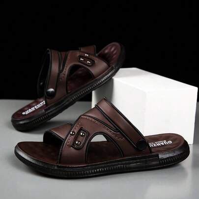Casual Rubber Slide Sandals, Men's Summer Beach Versatile Lightweight Waterproof Thick Sole Outdoor Anti-Slip Open Toe Breathable Shoes