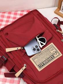 复古英伦风百搭撞色街头时尚高品质背包，大容量多功能适合学校和课堂 - 紅色 - 查看 10