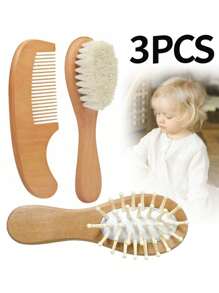 2pcs/Pack Small Size Baby Bath Soft Brush & Small Wooden Comb Set For Infant Hair Cleaning, Perfect Gift For Newborns, Random Wood Color