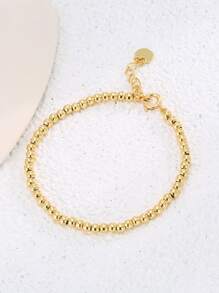 Charm-In 1pc Minimalist Fashion Versatile 18K Gold Plated Brass Beaded Bracelet For Women, A Valentine's Day Gift