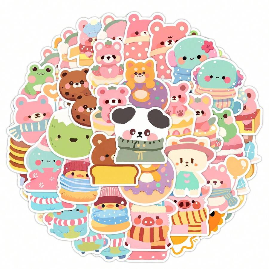 50PCS Cute Cartoon Stickers Vinyl Aesthetics Stickers Scrapbooking, Diary, Bumper, Skateboard, Water Bottle, Cartoon, Hard Hat, Car Stickers And Decals - Multicolor - View 1