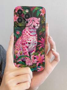 1 Patrón pintado de flor de Leopardo rosa de moda, funda de teléfono móvil anti-caída de material de TPU mate negro que se puede regalar a novio y novia compatible con Apple, OPPO, teléfono celular vivo y otros modelos de protección Cases