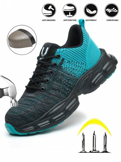 UMBURLLY 1双渐变色基础休闲运动面料系带男士安全鞋，户外四季防砸防刺工作鞋