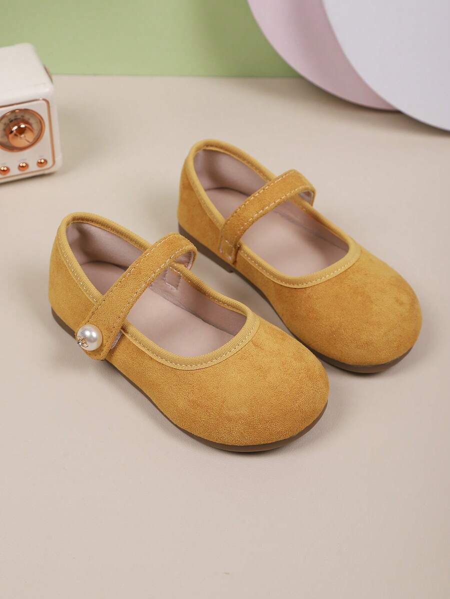 1 par de zapatos de ballet planos de princesa, estilo de moda primavera y otoño 2025, adecuados para niñas de 3 a 15 años para usar en salidas, vacaciones, fiestas, actuaciones y bailes - Amarillo - Ver 1
