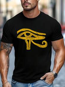 T-shirt da uomo con grafica Occhio di Horus (Egitto), t-shirt da uomo girocollo, 220 g/m², per l'estate, in puro cotone, maniche corte (1 pezzo)
