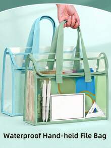1pc Thickened Handbag, File Bag, A4 Transparent Waterproof, , Student Exam Review, Test Paper, Homework, Book Storage Bag,Back To School,School Supplies - Multicolor - View 2