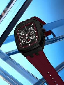 REWARD Men's Quartz Watch Business Fashion Style Timing Calendar Luminous Hands Multi-Functional Men Wristwatch High Quality Gift Classic Design Silicone Watch Band - Red - View 2