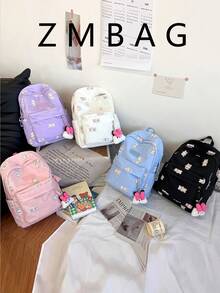 Mochila con lazo estilo japonés para niñas de secundaria y preparatoria, linda y versátil de gran capacidad, mochila de estudiante de alta calidad, mochila versátil de estilo japonés de lote pequeño y alta calidad para estudiantes de secundaria, preparatoria y universidad, bolso de hombro de gran capacidad, bolso para laptop para niñas (sin colgantes) - Multicolor - Ver 3