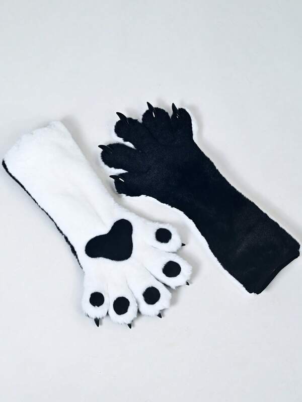 Guantes largos con garras de gato estilo furry de cinco dedos, accesorios de disfraz para Halloween
