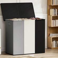 1pc Extra Large 3-Compartment Dirty Clothes Laundry Hamper, Luxury 3-Bin Rectangular Washing Basket, 180L/47.55Gal Sorting Organizer With 3 Removable Bags, Foldable Storage Container With Lid And Dual Handles, Thick Fabric - Ideal For Bedroom, Bathroom, Living Room, Dorm, Clothes, Toys - Black and White - View 3