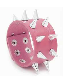 1 chiếc vòng tay đinh tán đầu lâu màu hồng phong cách Punk, thích hợp cho phụ nữ mặc hàng ngày, lễ hội, tiệc tùng, Halloween, lễ hội hóa trang, biểu diễn nhạc rock, quà tặng hoàn hảo - Hồng - Xem 10