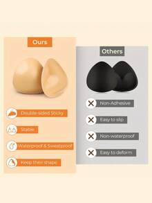 1 Pair Of Dual-Sided Adhesive Pads, Reusable Washable Lift Pads, Enlarged Invisible Triangular Bra Pads For Women'S Lingerie And Underwear Accessories - Wireless, Opaque Polyester, Hand Washable, Non-Woven Fabric, Customizable Accessories | Triangle Bra Pads | Opaque Fabric - Apricot - View 8