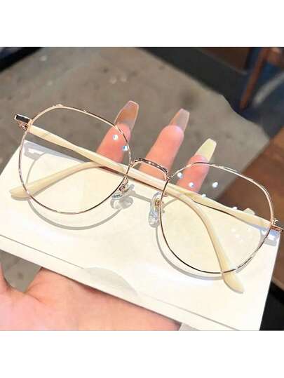 1 件女士高吸引力水平学生轻圆脸展示脸平面平板光镜普通框架，学校和电脑阅读游戏电视手机