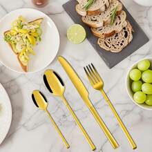 20 件不锈钢餐具套装 - 优雅的金色和银色餐具 - 适用于家庭、酒店、婚礼、洗碗机、圣诞节礼物套装、学校用品 - 彩色 - 查看 10