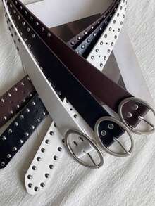 1pc Solid Color Bohemian Sexy Street Style PU Leather Studded Fashion Belt For Women, All Season Versatile Summer, School Fall, Autumn, Halloween