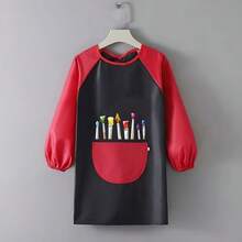 1 件简约时尚绘画罩衫，可爱彩色画衣围裙，适用于工作室、餐厅、艺术绘画，可翻转（领子颜色随机混合）