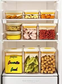 1pc Customizable Name Storage Jar, Rectangular PS Material Food Storage Container, Suitable For Grains, Fruits, Cookies, Kitchen, Personalized Gift For Mom, Available In 600/1100/1800/2600ml Capacities