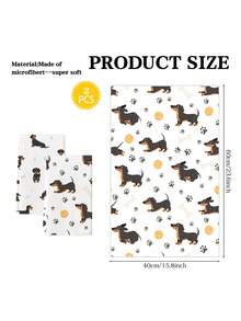 2pcs Dachshund Paw Print Kitchen Towels, Modern Cartoon Pattern, Kitchen Cleaning Towels For Drying Dishes