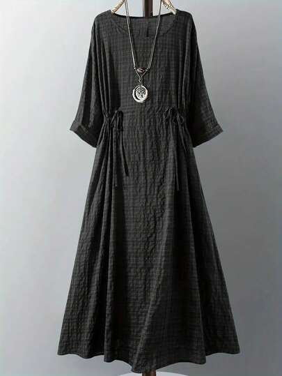 大码女式时尚休闲度假系带抽绳连衣裙