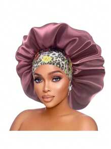 1 pieza Gorro de seda para dormir de mujer con ala ancha, banda elástica y estampado aleatorio, gorra suave de seda para cabello rizado