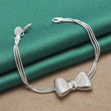 1 件 925 银 8 英寸精致蝴蝶结手链时尚饰品女士圣诞礼物珠宝派对配饰 - 銀色 - 查看 6