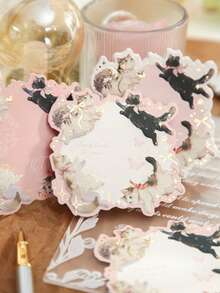 1 件装猫咪主题压花铝箔记事本 - 复古花卉和风景图案，金色点缀，柔和多形状（矩形、椭圆形、圆形），适用于办公室、日记本、爱猫人士的礼物、日记本配件 | 金色点缀文具 | 优雅斜边设计、猫咪饰品学校用品、返校 - 彩色 - 查看 6