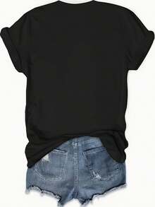 Women's "Mother Of The Bride I Loved Her First" Bridal Shower T-Shirt - 100% Cotton Casual Crew Neck Short Sleeve Top With Floral Lettering & Ring Design, Black & White Wedding Party Tee For Spring & Summer, Comfortable Fit, Bridesmaid Gifts - màu đen - Xem 2