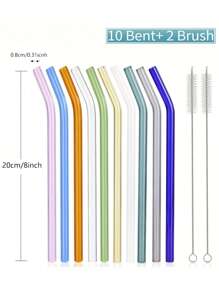 10pcs Reusable Colored Glass Straws With 2 Cleaning Brushes, 20cm(8inch) Colored Glass Straws Suitable For Restaurants, Picnics, Camping, Sports, Milkshakes, Iced Tea, Juice,School Supplies