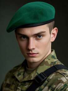 1 Berretto alla francese in lana da uomo, basco di colore unito, berretto militare regolabile da indossare in tutte le stagioni