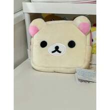 Estuche de lápices Kawaii Rilakkuma, organizador de maquillaje, bolsa de almacenamiento, estuche múltiple de peluche de oso de dibujos animados, bolsas de cosméticos Kawaii, estuche de belleza - Marrón - Ver 6
