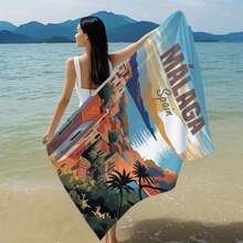 1pc City Of Sunset Beach Towel, Soft & Cool For Summer Beach, Size 70x140cm, Made Of Absorbent & Quick-Dry Microfiber, Suitable For Swimming Pool, Surfing, Yoga, Camping And Travel