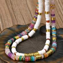 Colar de concha natural simples estilo boho com contas de ágata vermelha + colar de contas de pedra natural de alta qualidade com dopamina multicolorida, colar feminino de estilo doce e moderno, gargantilha que não desbota