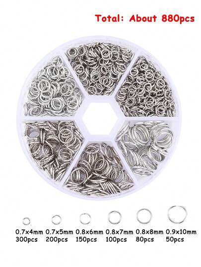 880 piezas/caja de anillos abiertos, anillos individuales abiertos, anillos de conexión DIY para accesorios de joyería hecha a mano, anillos en O para conectar