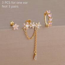 Bộ 3 đôi bông tai đinh hoa Zirconia hồng tua dài, bông tai hình trái tim bằng thép không gỉ và đồng cho nữ, trang sức tiệc cưới, quà tặng Ngày lễ Tình nhân, mẹ, Ngày của Mẹ - Bộ đồ hoa - Xem 11