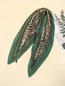 1件女士春季新款褶皱印花方巾，多功能领带头巾装饰，适合日常穿着。 - 墨綠色 - 查看 2