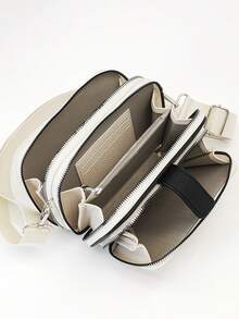 新款多功能大容量双拉链斜挎包，时尚简约，柔软优雅，适合休闲、度假、约会，女士钱包 - 白色 - 查看 3