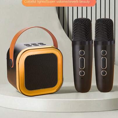 1 件迷你卡拉 OK 机，带 2 个无线麦克风，便携式无线 RGB 照明扬声器套装，家庭卡拉 OK 系统，手持卡拉 OK 麦克风扬声器，适用于家庭聚会、生日、宿舍、返校、学校活动、教室、学生礼物、音乐课、氛围激活器