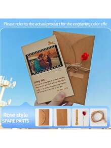 1set Customized Greeting Cards With Wooden Photo Album - Personalized DIY Cards For Anniversaries, Birthdays, Valentine's Day, Christmas, Thanksgiving - Suitable For Boyfriends, Girlfriends, Mother's Day, Father's Day, Pets - Includes Decorative Twine And Stickers,Back To School,School Supplies